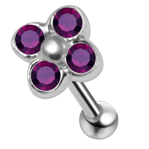 925 Sterling Silver Flower CZ Jewelled Cartilage Ear Stud