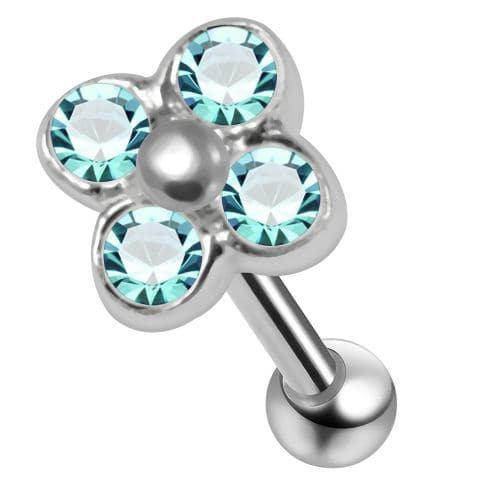 925 Sterling Silver Flower CZ Jewelled Cartilage Ear Stud