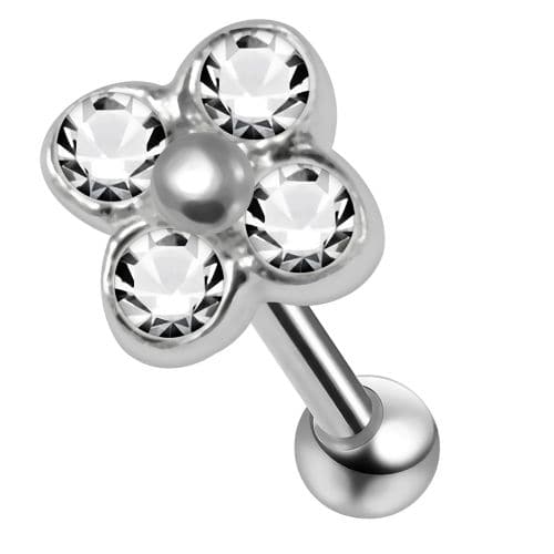 925 Sterling Silver Flower CZ Jewelled Cartilage Ear Stud