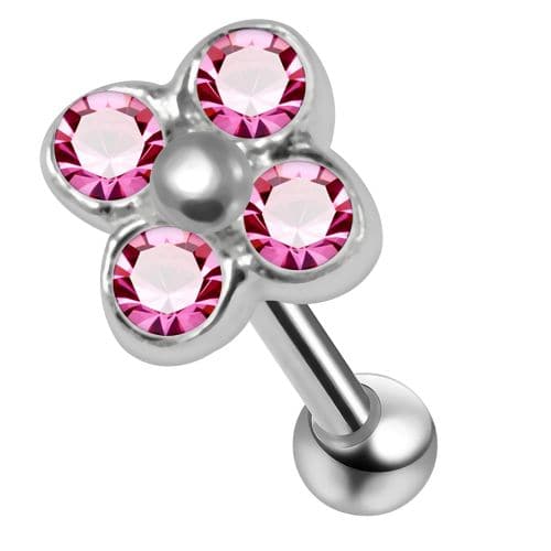 925 Sterling Silver Flower CZ Jewelled Cartilage Ear Stud