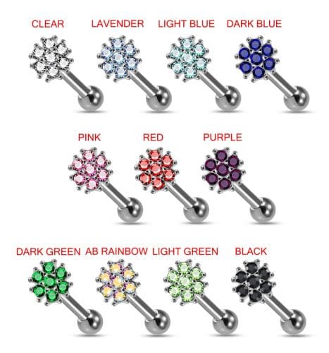925 Sterling Silver Flower CZ Jewelled Cartilage Ear Stud