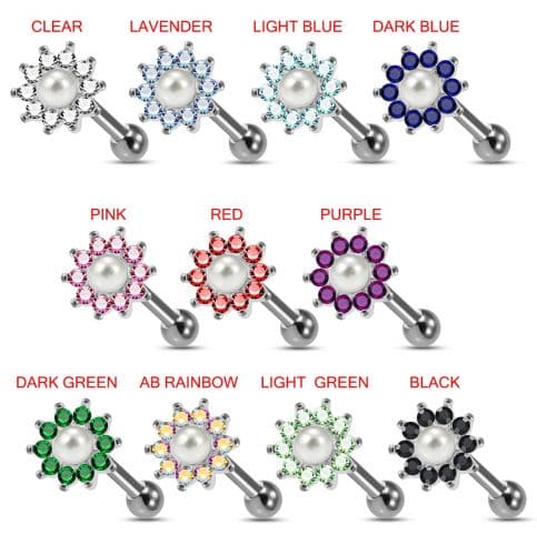 925 Sterling Silver Sunflower & Pearl Cartilage Ear Stud