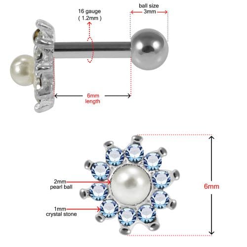 925 Sterling Silver Sunflower & Pearl Cartilage Ear Stud