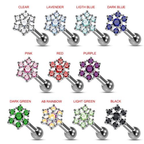 925 Sterling Silver Snowflake CZ Jewelled Cartilage Tragus Piercing Ear Stud