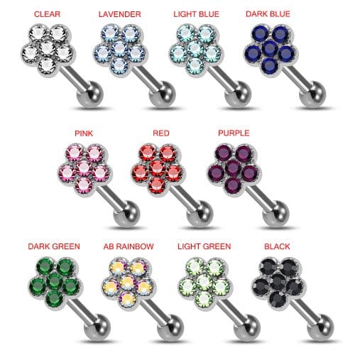 925 Sterling Silver Tiny Flower CZ Jewelled Cartilage Ear Stud
