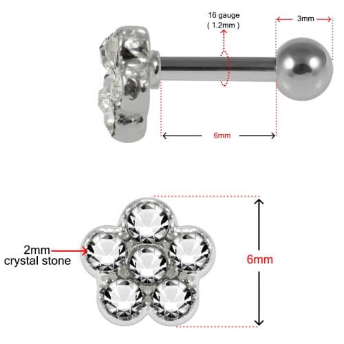 925 Sterling Silver Tiny Flower CZ Jewelled Cartilage Ear Stud