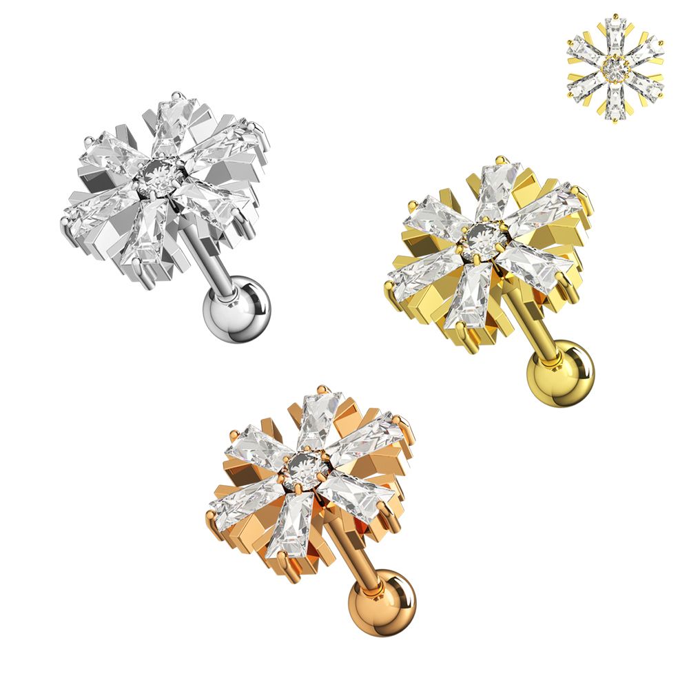 316L Surgical Steel Cubic Zirconia Studded Snowflake Stud