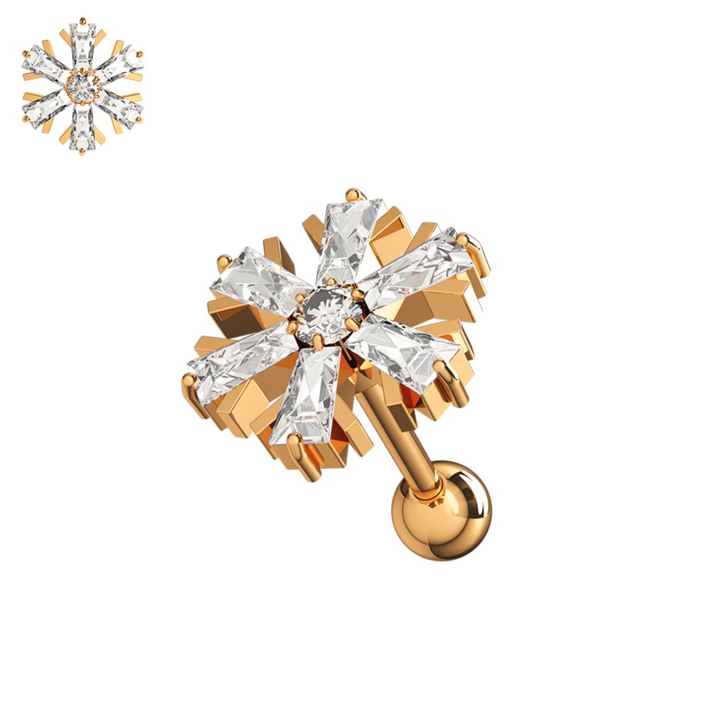 316L Surgical Steel Cubic Zirconia Studded Snowflake Stud