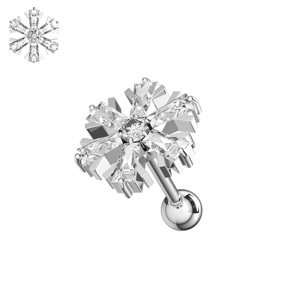 316L Surgical Steel Cubic Zirconia Studded Snowflake Stud
