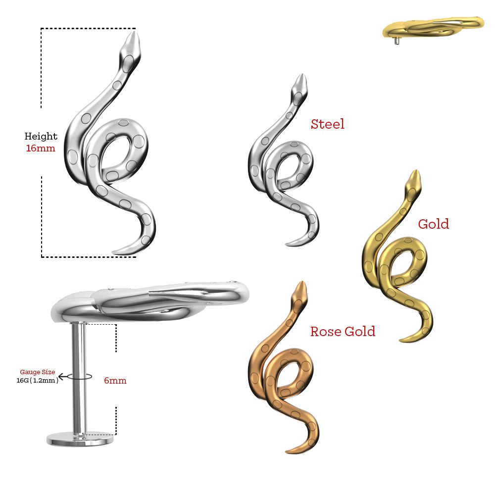 316L Surgical Steel Snuggling Swirl Snake Flatback Stud