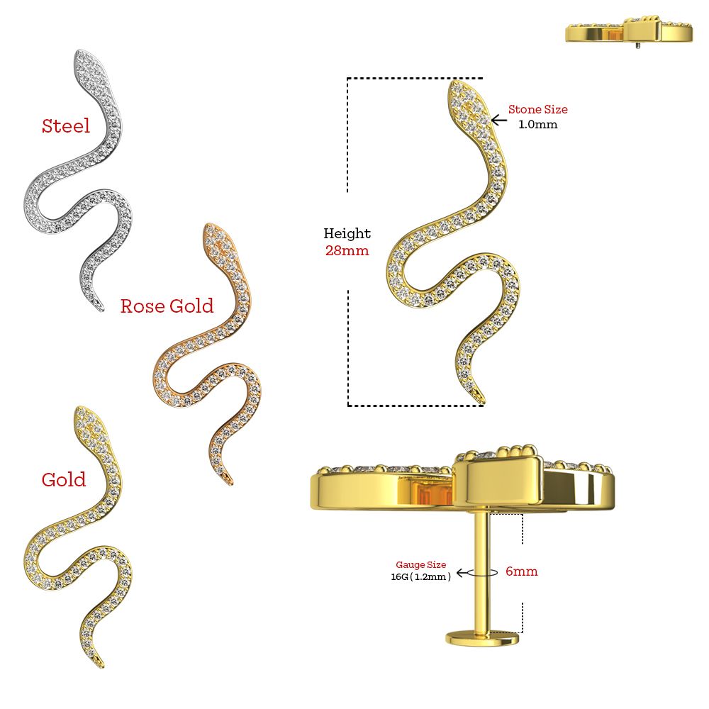 316L Surgical Steel Swirling Snake Flatback Stud