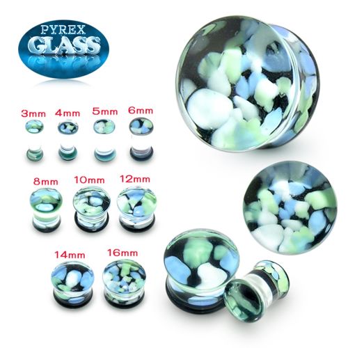 Pyrex Glass Marine & Black Pebble Ear Plug
