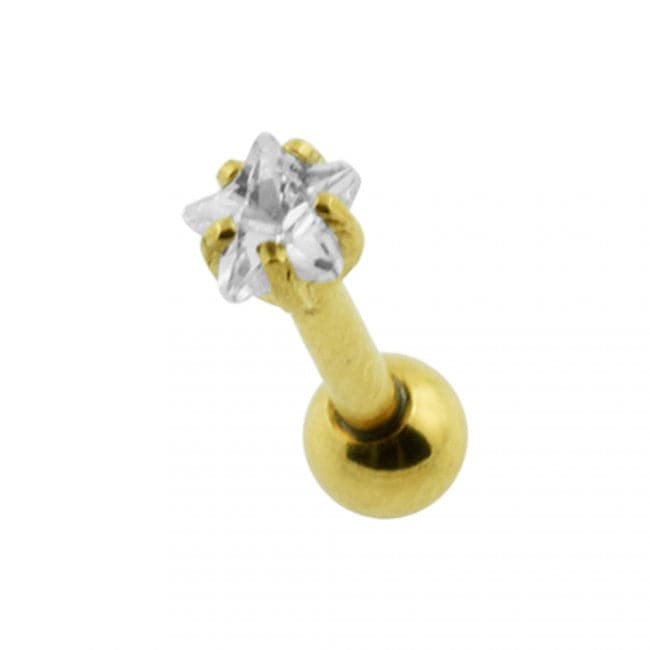 316L Surgical Steel Tragus Bar with Clear Star Gem Top Stud