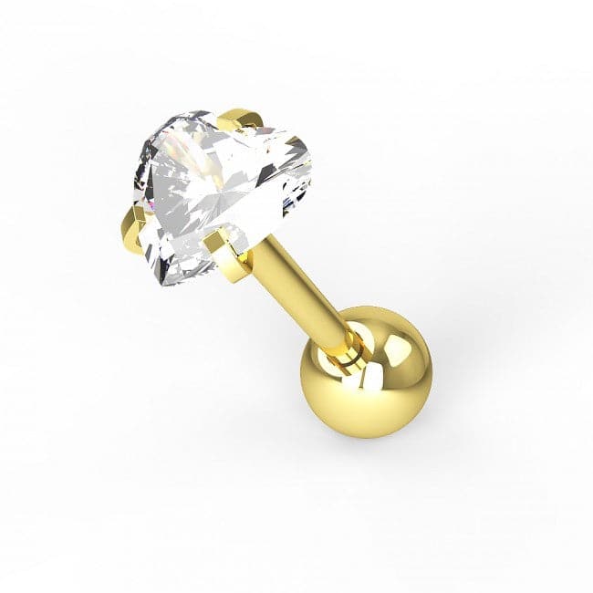 316L Tragus Bar with Clear Heart Gem Top Stud