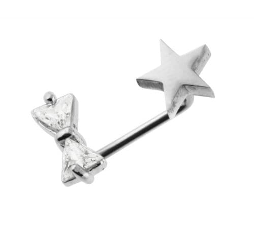 316L Surgical Steel Crystal Tie Bow with Star Surface Dermal Anchor