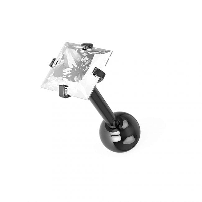316L Tragus Bar with Clear Square Gem Top Stud