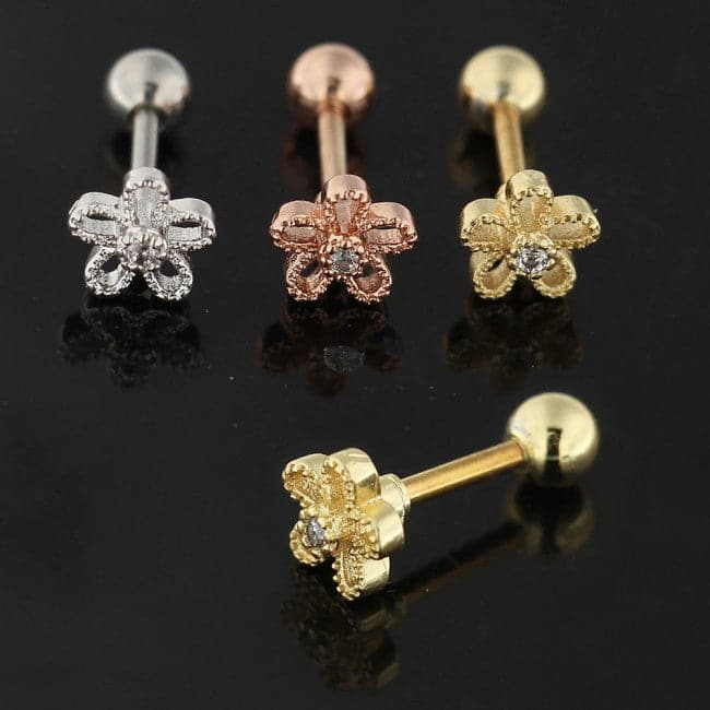 316L Surgical Steel Jewelled Flower Ear Stud