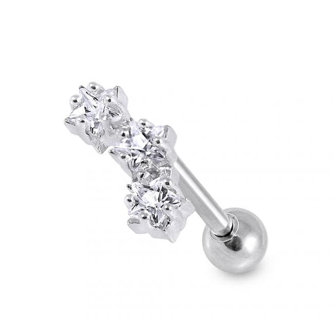 316L Surgical Steel Triple Star Clear Gem Tragus Stud