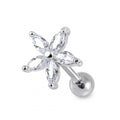 316L Surgical Steel Flower Clear Gem Top Cartilage Helix Tragus Piercing Ear Stud