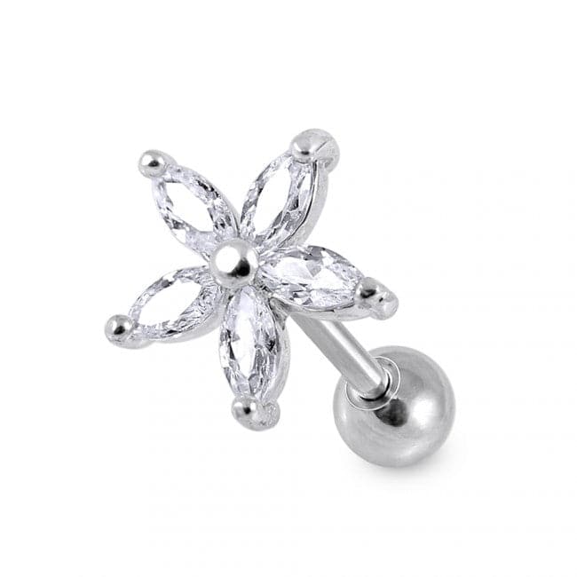 316L Surgical Steel Flower Clear Gem Top Cartilage Helix Tragus Piercing Ear Stud
