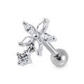 316L Surgical Steel Flower Clear Gem Top Dangling Cartilage Helix Tragus Piercing