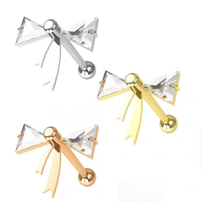 316L Surgical Steel Jewelled Bow Tie Ear Stud