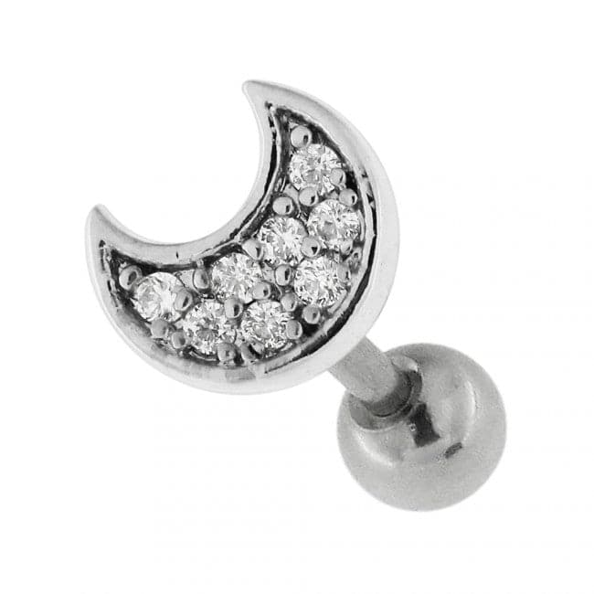 316L Surgical Steel Half Moon with Micro Setting CZ Cartilage Helix Tragus Piercing Ear Stud