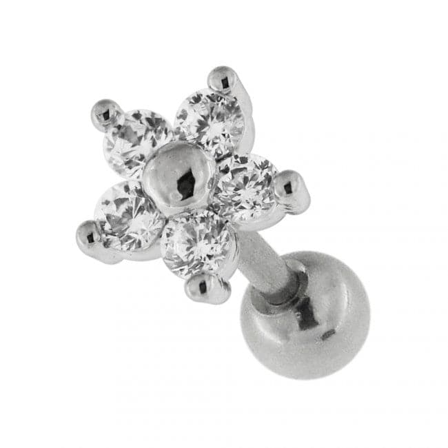 316L Surgical Steel Flower Fancy Jewelled Ear Stud