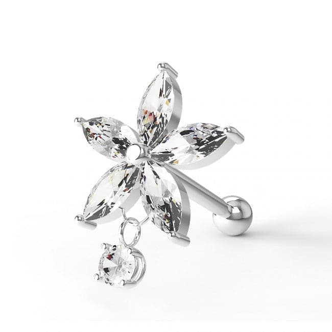 316L Surgical Steel Flower with Dangling CZ Ear Stud