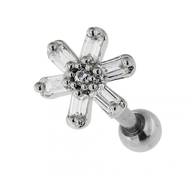 316L Surgical Steel Square Crystal Flower Ear Stud