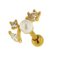 316L Surgical Steel Jewelled Floral with Pearl Ear Stud
