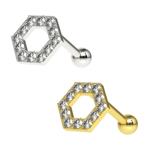 316L Surgical Steel Jewelled Hexagon Ear Stud