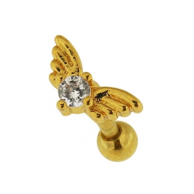 316L Surgical Steel Jewelled Wings Heart Cartilage Ear Stud