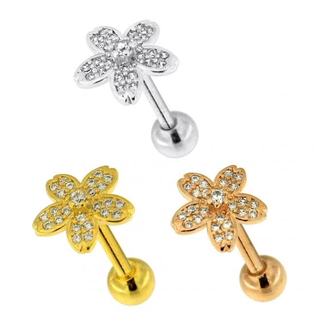 316L Surgical Steel Micro Jewelled Flower Cartilage Ear Stud