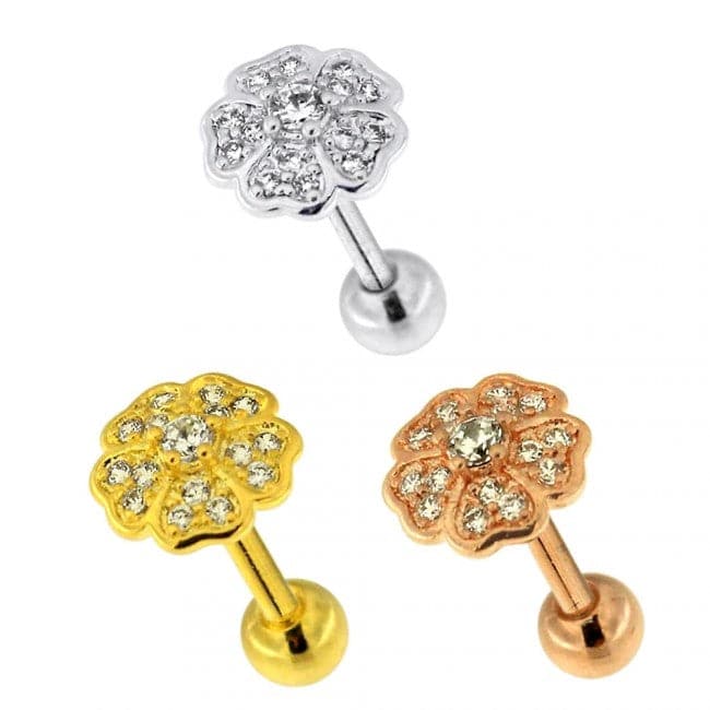 316L Surgical Steel Flower Micro Jewelled Cartilage Ear Stud