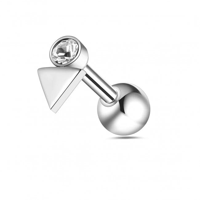 316L Surgical Steel Round CZ Jewelled Triangle Ball Back Cartilage Ear Stud