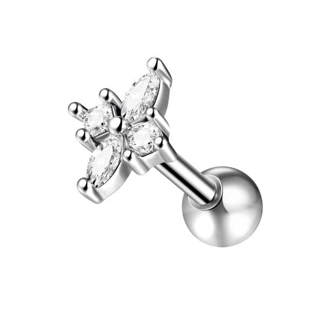 925 Sterling Silver Jewelled Floral Flower Cartilage Helix Tragus Piercing Ear Stud