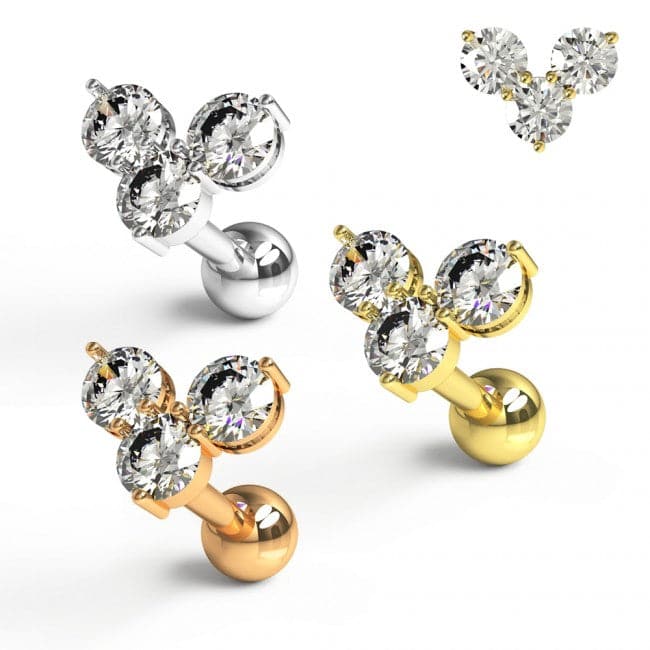 316L Surgical Steel Trinity Round Jewelled Ball Back Cartilage Ear Stud