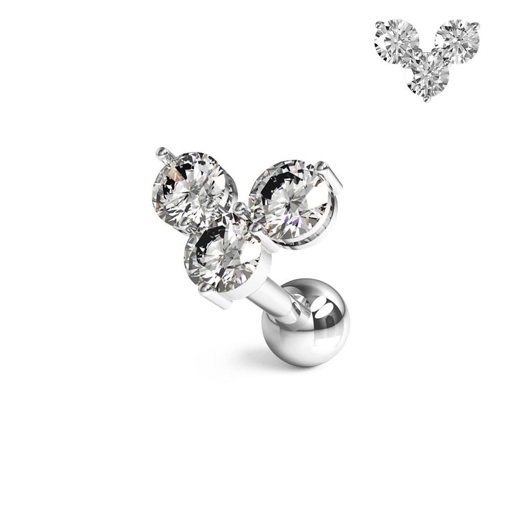 316L Surgical Steel Trinity Round Jewelled Ball Back Cartilage Ear Stud