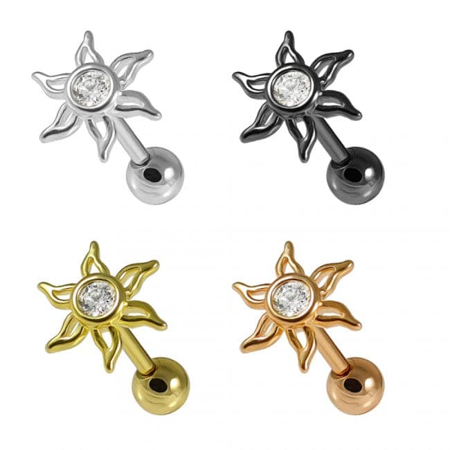 316L Surgical Steel Jewelled Sun Ball Back Cartilage Ear Stud