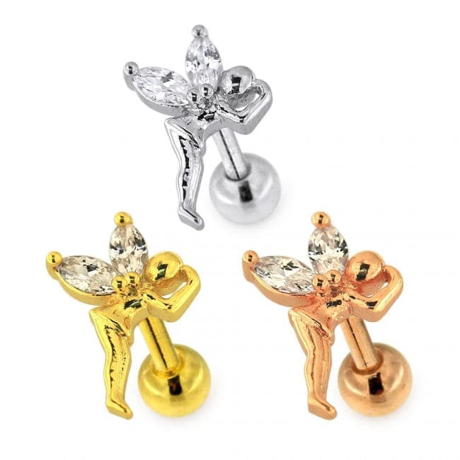 316L Surgical Steel Jewelled Flying Fairy Cartilage Ear Stud