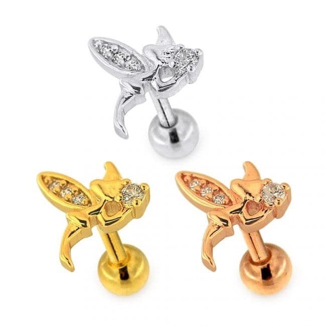 316L Surgical Steel Micro Jewelled Witch with Wings Ear Stud