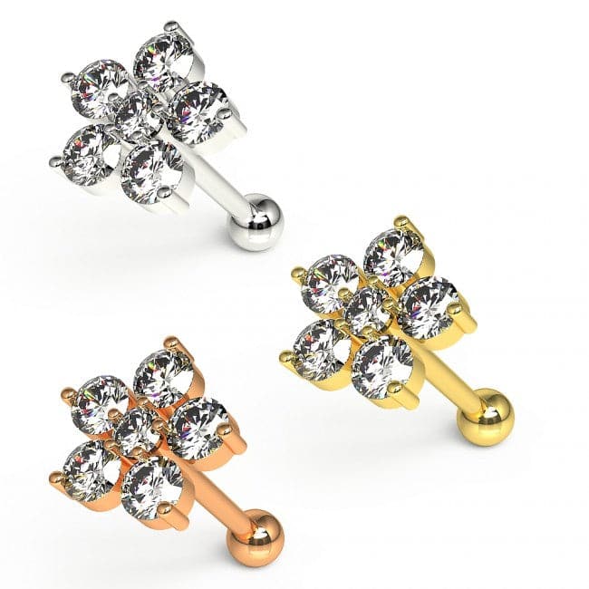 316L Surgical Steel Jewelled 6 Stone Flower Ear Stud