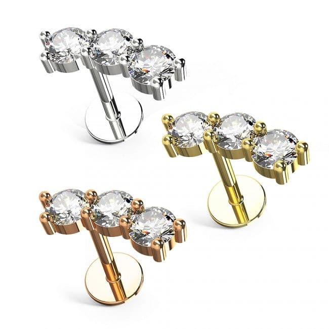 316L Surgical Steel Triple CZ Stone Curved Ear Stud