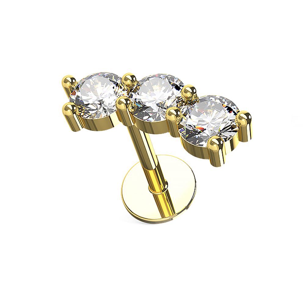 316L Surgical Steel Triple CZ Stone Curved Ear Stud