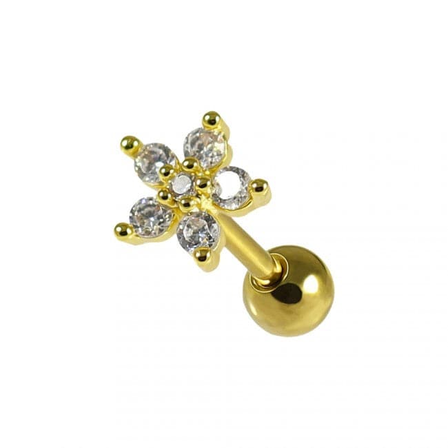 316L Surgical Steel Jewelled Pentas Flower Cartilage Ear Stud
