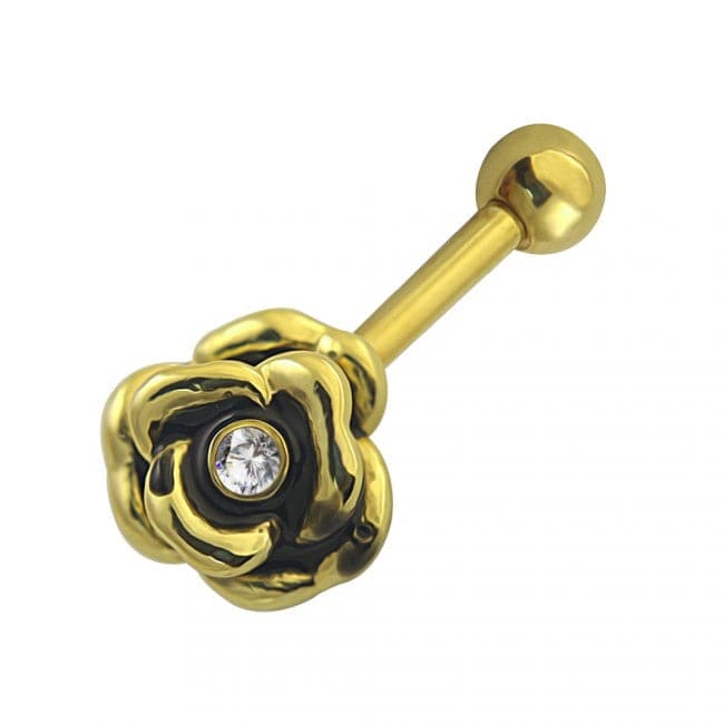 316L Surgical Steel Rose Flower with Single Stone Cartilage Ear Stud