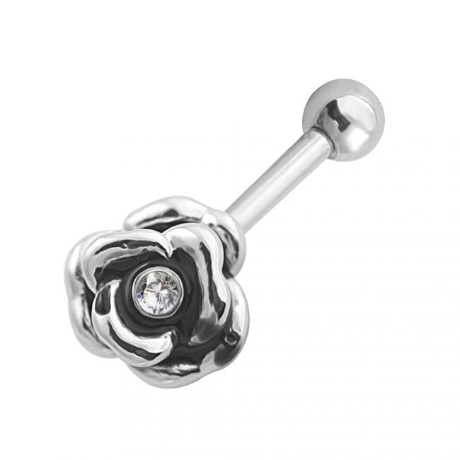 316L Surgical Steel Rose Flower with Single Stone Cartilage Ear Stud