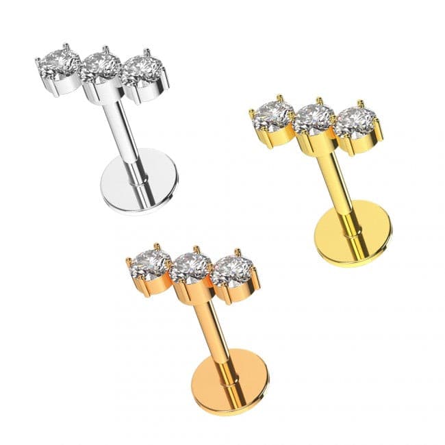 316L Surgical Steel Triple CZ Jewelled Ear Stud