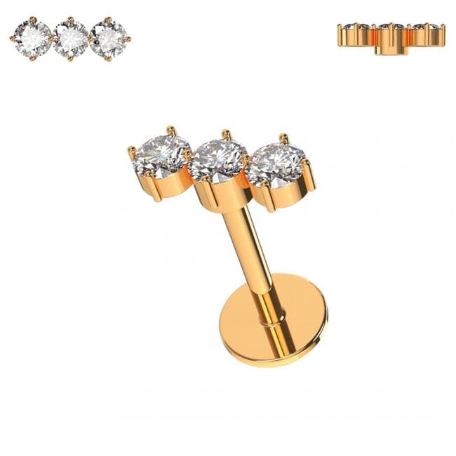 316L Surgical Steel Triple CZ Jewelled Ear Stud